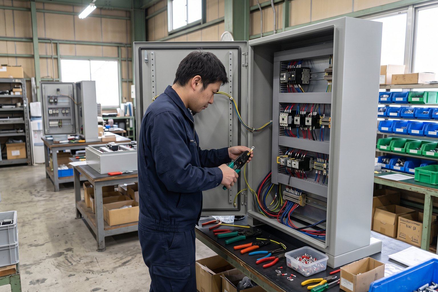 制御盤の配線作業
